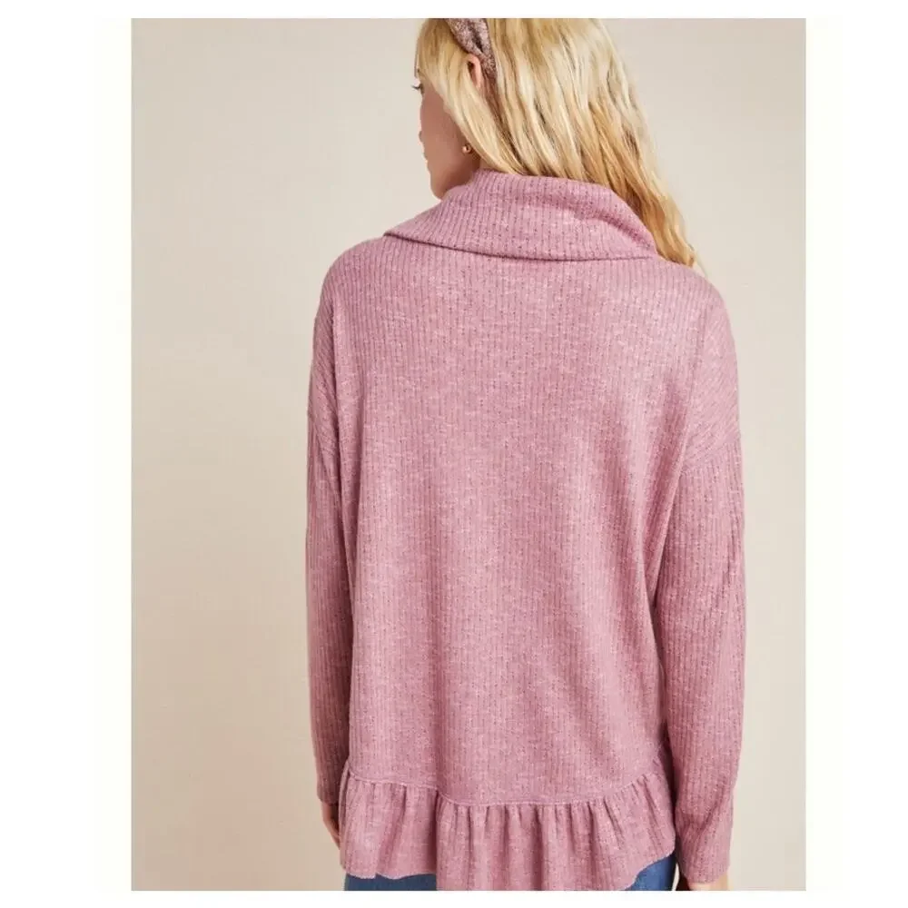 Anthropologie Maeve Addie Ruffled Hacci Sweater‎ in Mauve Size M